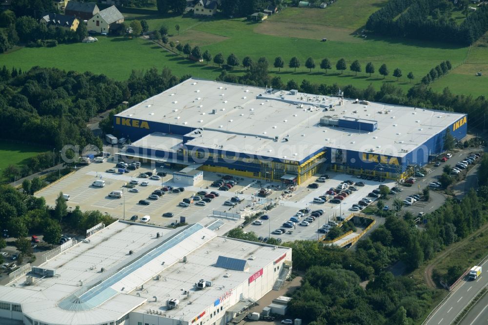 Aerial image Chemnitz - Building of the store - furniture market IKEA Einrichtungshaus im Neefepark in Chemnitz in the state Saxony