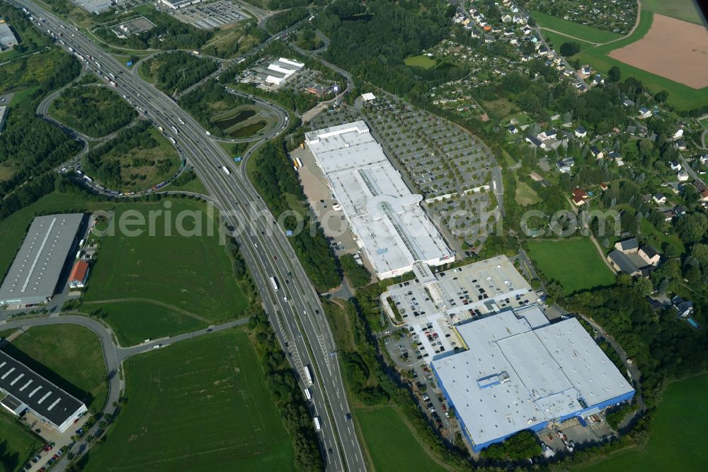 Chemnitz from the bird's eye view: Building of the store - furniture market IKEA Einrichtungshaus im Neefepark in Chemnitz in the state Saxony