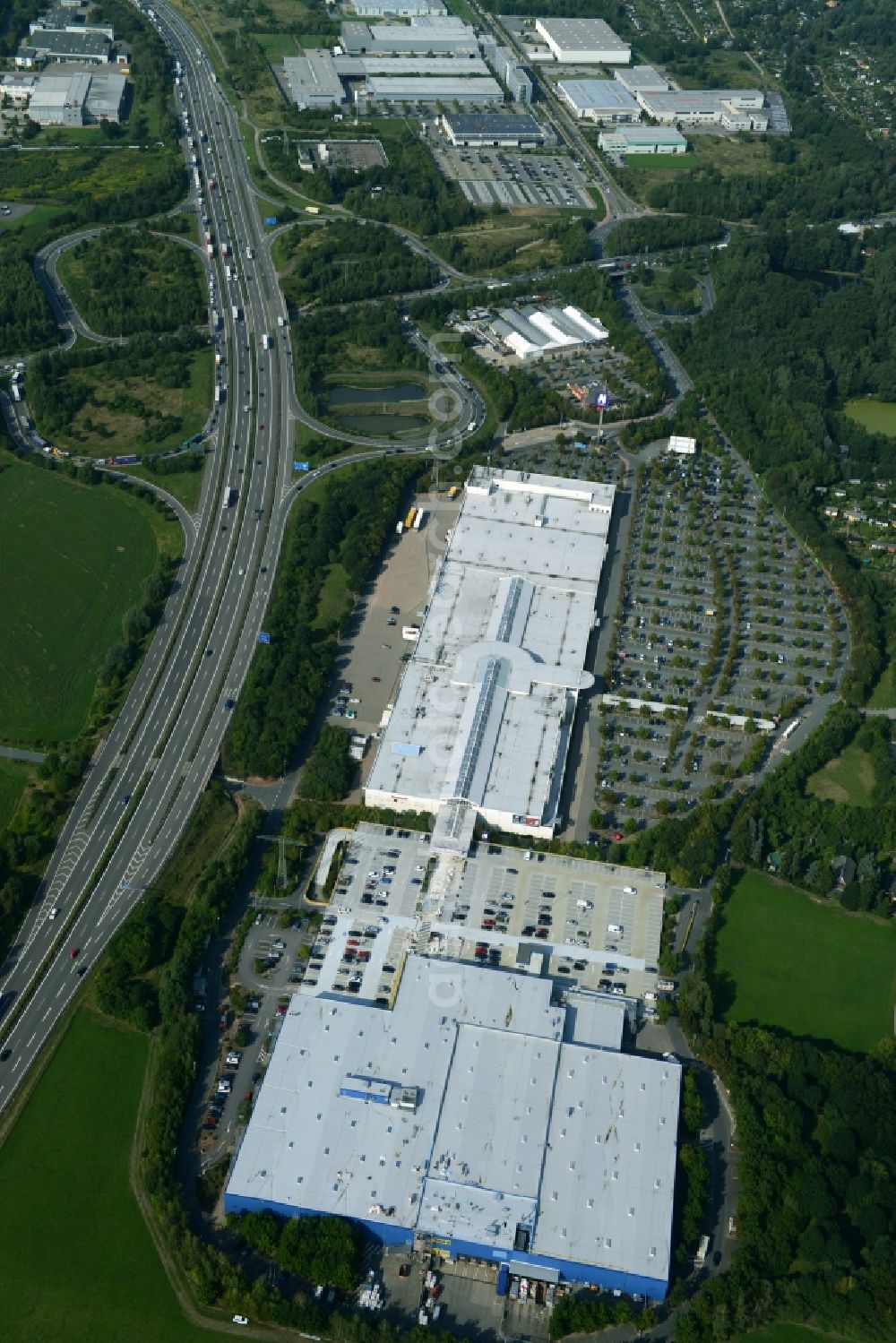 Aerial image Chemnitz - Building of the store - furniture market IKEA Einrichtungshaus im Neefepark in Chemnitz in the state Saxony