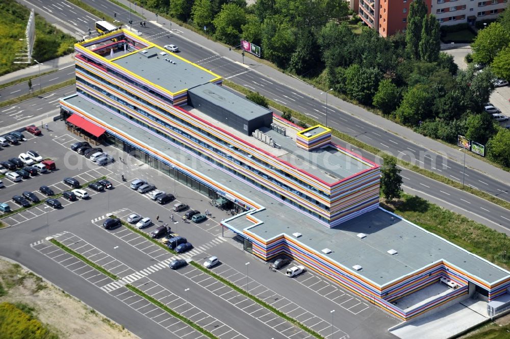 Schönefeld from above - View of the Meininger Hotel Berlin Airport with adjacent parking at Schoenefeld in Bundesland