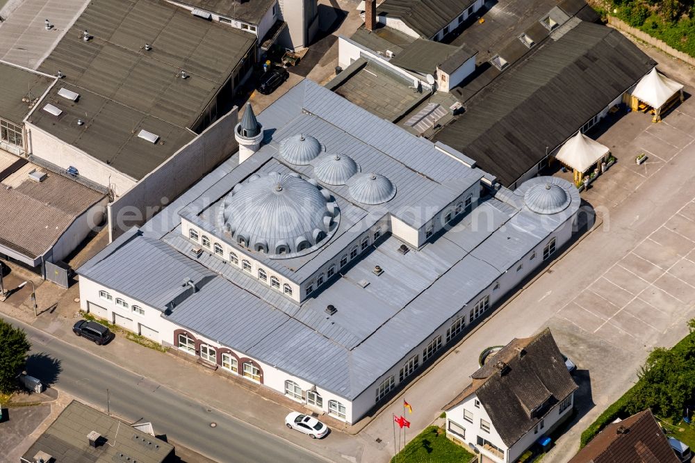 Meschede from above - Building of the mosque Fatih Camii Moschee on Jahnstrasse in Meschede in the state North Rhine-Westphalia, Germany