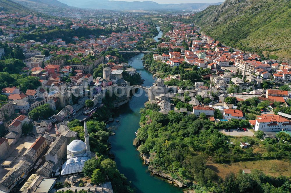 Aerial photograph Mostar - Building of the mosque Koski Mehmed Pasha Mosque on street Mala Tepa in Mostar in Federacija Bosne i Hercegovine, Bosnia and Herzegovina