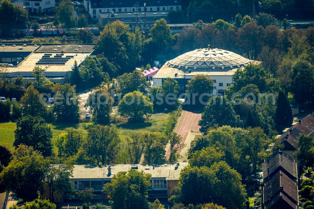 Aerial image Essen - Building of the mosque Merkez- Moschee In of Hagenbeck in Essen in the state North Rhine-Westphalia, Germany