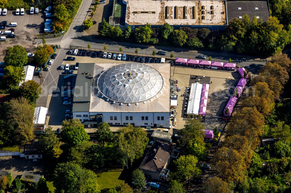 Essen from above - Building of the mosque Merkez- Moschee In of Hagenbeck in Essen in the state North Rhine-Westphalia, Germany