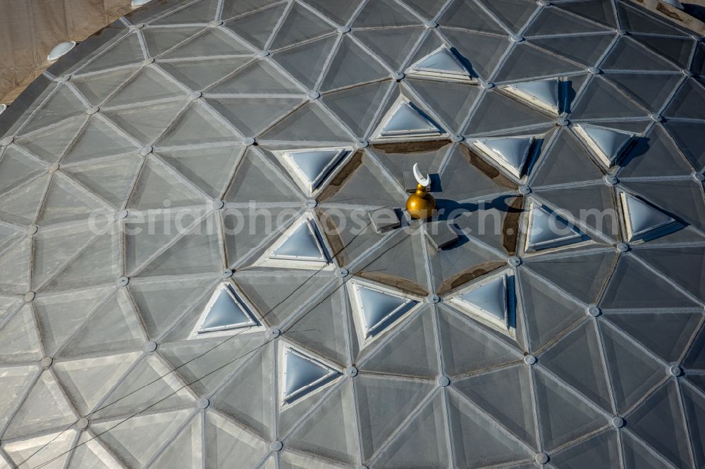 Essen from above - Building of the mosque Merkez- Moschee In of Hagenbeck in Essen in the state North Rhine-Westphalia, Germany