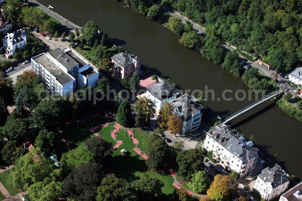 Bad Kreuznach from above - Buildings at the Nahe river in Bad Kreuznacht in the state of Rhineland-Palatinate