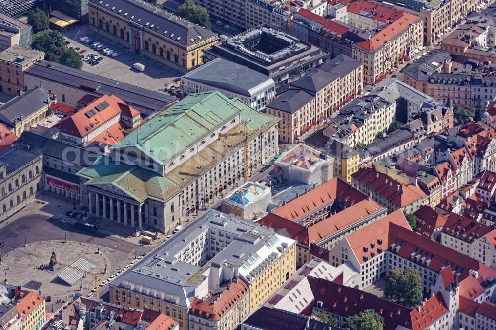 Aerial photograph München - Building of the national theater at the Max-Joseph-Platz in Munich, Bavaria