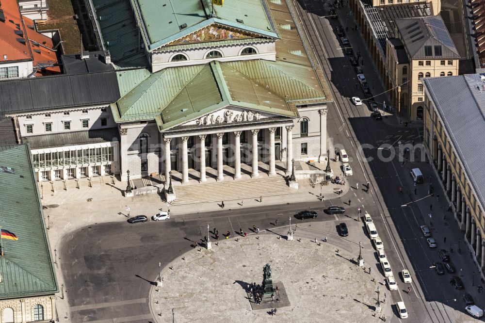 München from the bird's eye view: Building of the national theater at the Max-Joseph-Platz in Munich, Bavaria