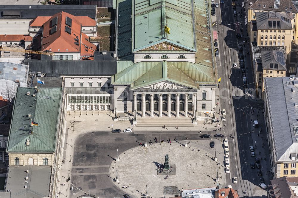 Aerial photograph München - Building of the national theater at the Max-Joseph-Platz in Munich, Bavaria