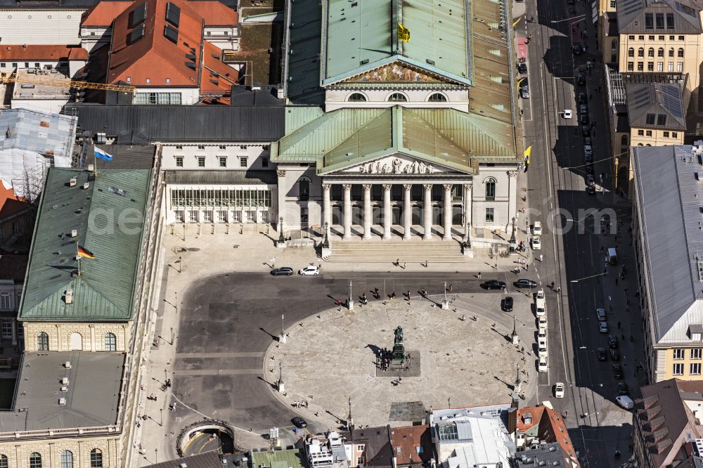 München from above - Building of the national theater at the Max-Joseph-Platz in Munich, Bavaria