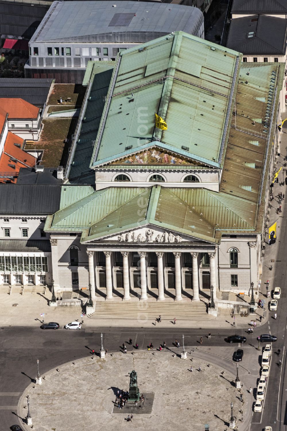 München from the bird's eye view: Building of the national theater at the Max-Joseph-Platz in Munich, Bavaria