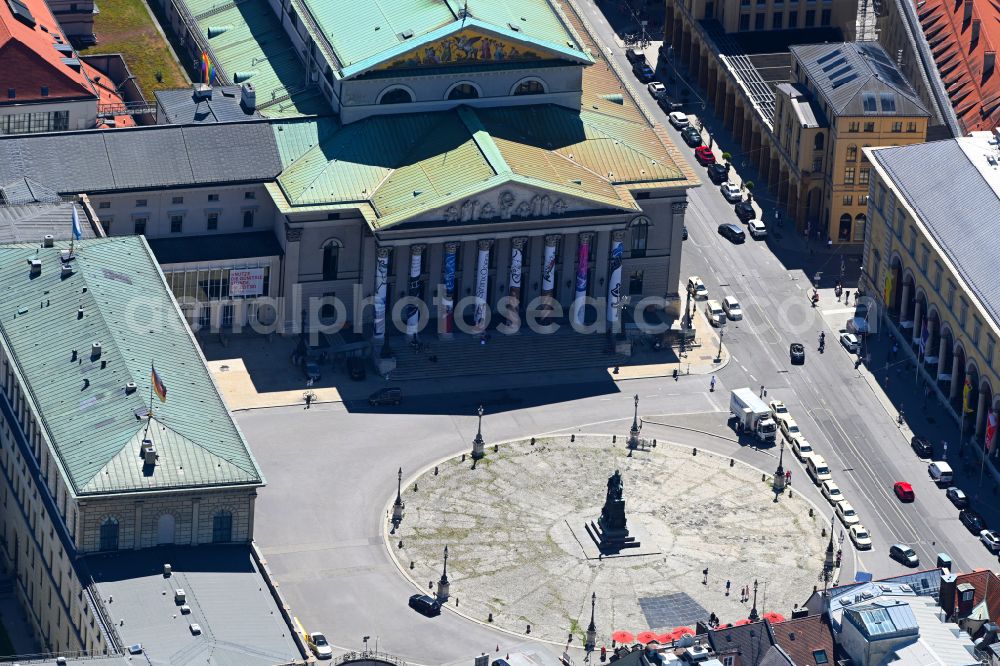 München from above - Building of the national theater at the Max-Joseph-Platz in Munich, Bavaria