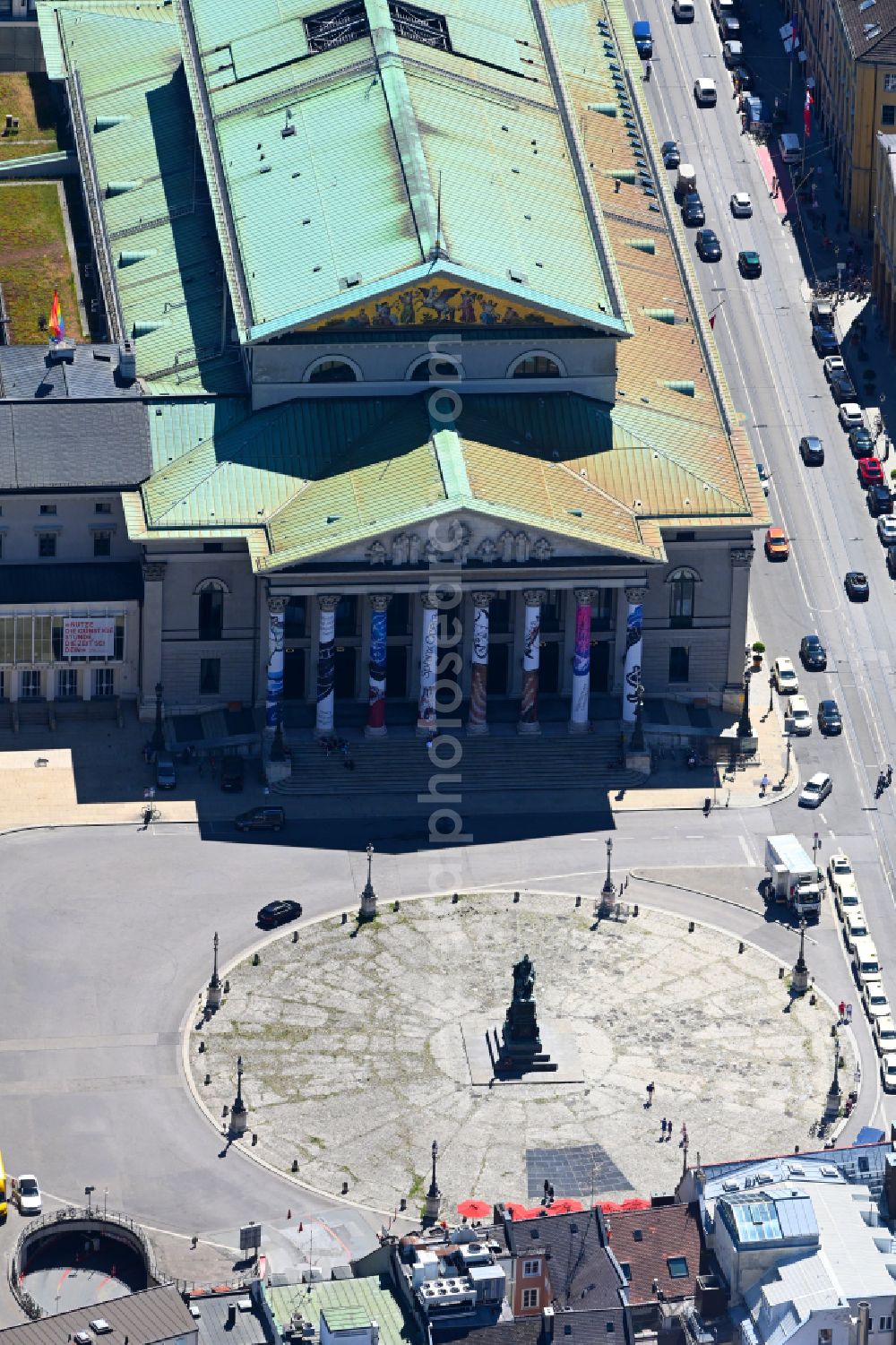 München from the bird's eye view: Building of the national theater at the Max-Joseph-Platz in Munich, Bavaria