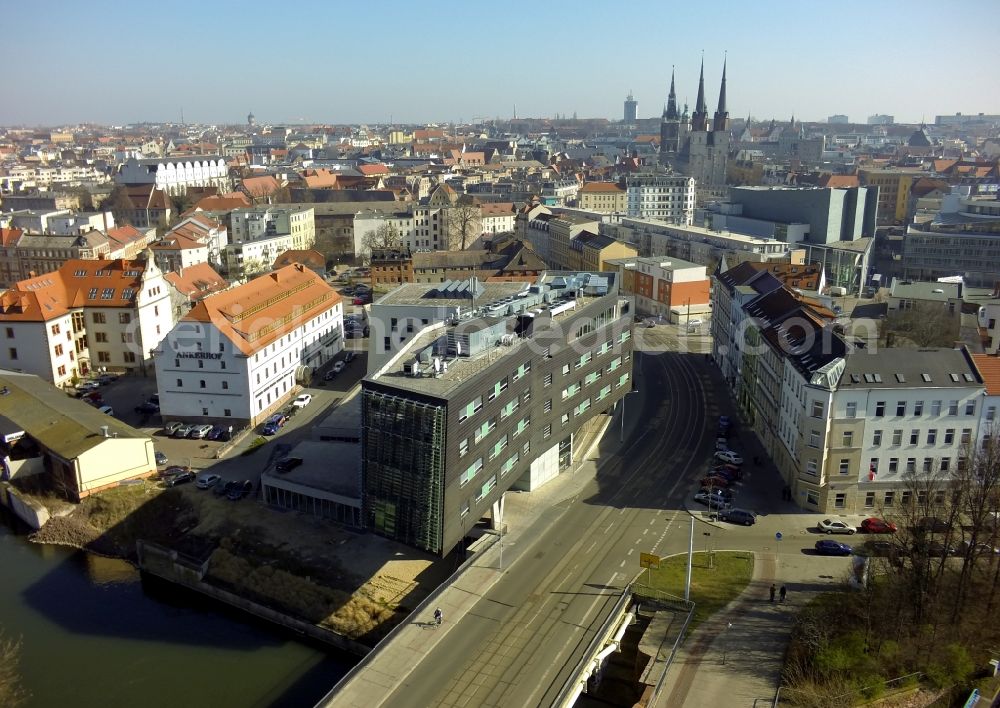 Aerial photograph Halle / Saale - Building-construction of the MMZ Central German Multimedia Centre Halle GmbH in Halle (Saale) in Saxony-Anhalt