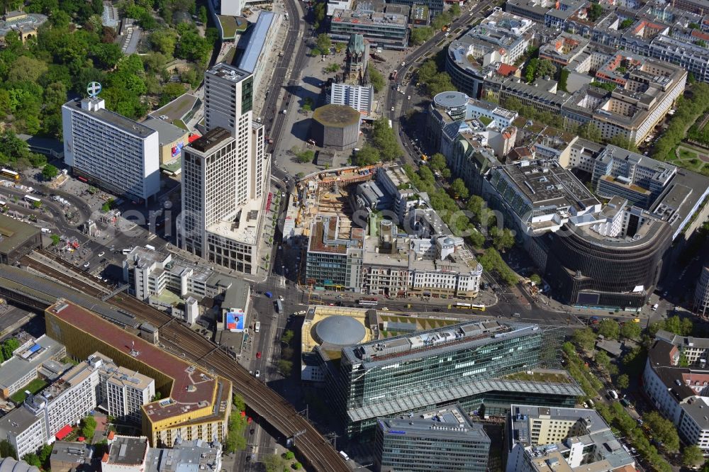 Berlin from above - Building of the Neues Kranzler Eck in the City West on Kurfuerstendamm corner Joachimstalerstrasse in Berlin - Charlottenburg