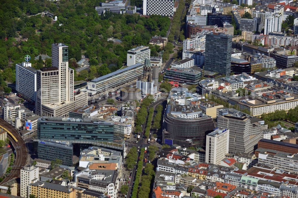 Berlin from above - Building of the Neues Kranzler Eck in the City West on Kurfuerstendamm corner Joachimstalerstrasse in Berlin - Charlottenburg