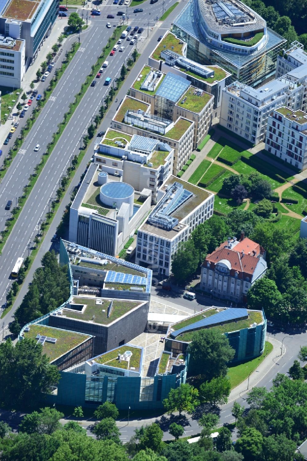 Aerial image Berlin - The building complex houses the ambassies of Denmark, Norway, Sweden, Iceland, and Finland