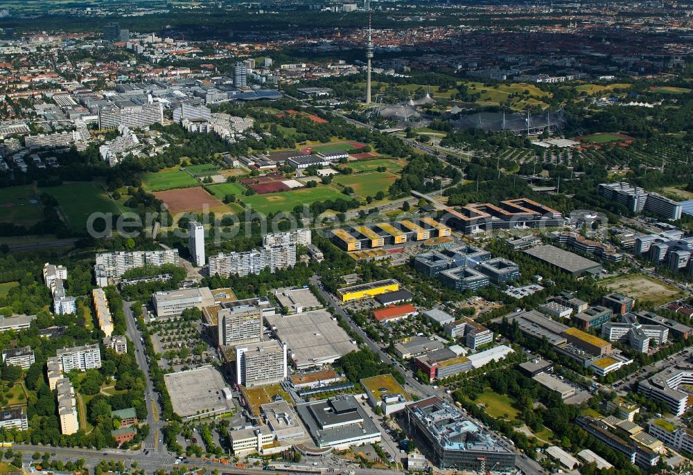 Aerial photograph München - Building of the Olympia shopping center in Munich in the state Bavaria