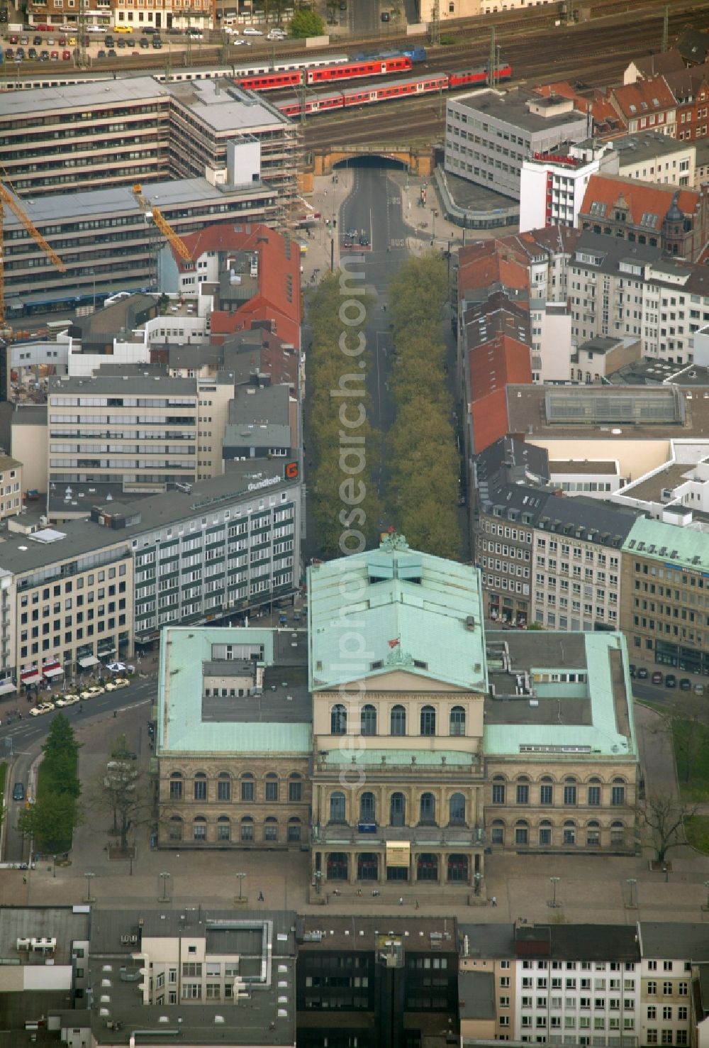 Hannover from above - Building of the State Opera House opera in Hanover in Lower Saxony