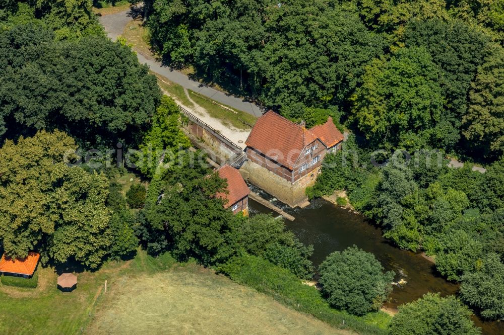 Aerial photograph Telgte - Buildings and parks of the former manor Haus Langen with a water mill in Telgte in the federal state of North Rhine-Westphalia, Germany