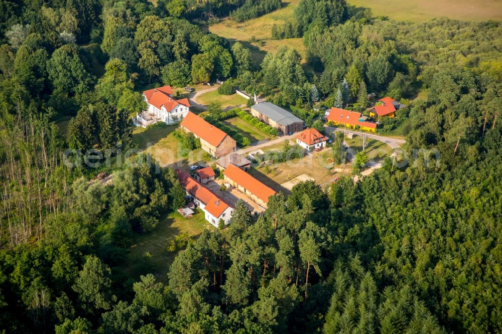 Neu-Drosedow from above - Buildings and park of the farmhouse mansion Gut Drosedow in Neu-Drosedow in the state of Mecklenburg - Western Pomerania