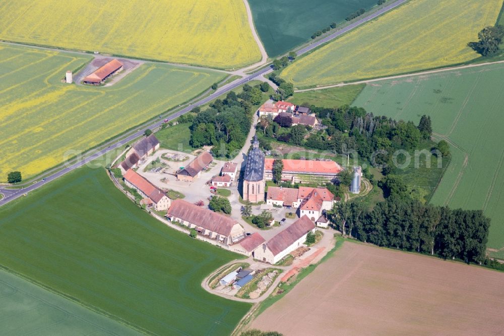 Haßfurt from above - Buildings and parks at the mansion of the farmhouse mariaburghausen in Hassfurt in the state Bavaria, Germany