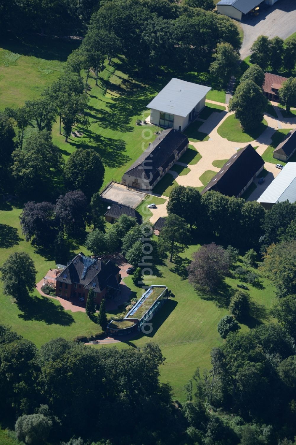 Aerial image Fleckeby - Buildings and parks at the mansion of the farmhouse Gut Moehlhorst in Fleckeby in the state Schleswig-Holstein