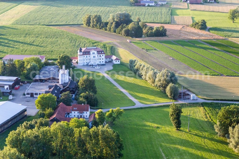Aerial image Landau an der Isar - Buildings and parks at the mansion of the farmhouse Plankenschwaige in Landau an der Isar in the state Bavaria, Germany