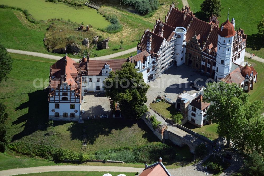 Basedow from above - Building and Castle Park Castle in Basedow in the state Mecklenburg - Western Pomerania