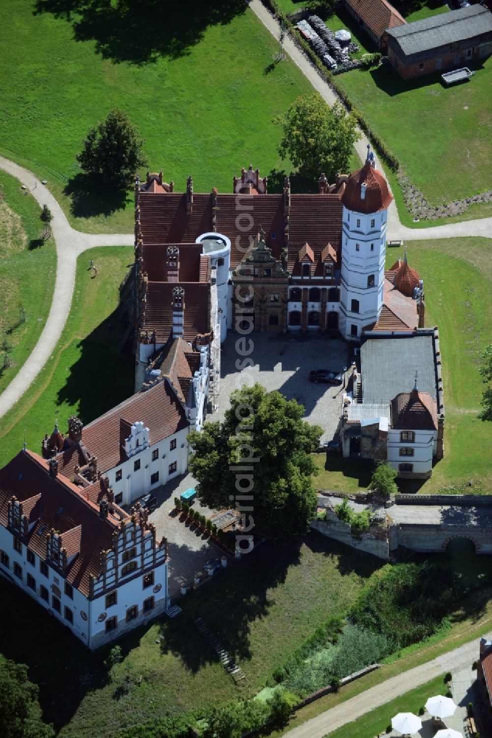 Basedow from above - Building and Castle Park Castle in Basedow in the state Mecklenburg - Western Pomerania