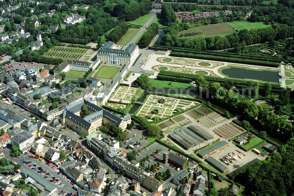 Brühl from above - Building and Castle Park Castle in Bruehl in the state North Rhine-Westphalia