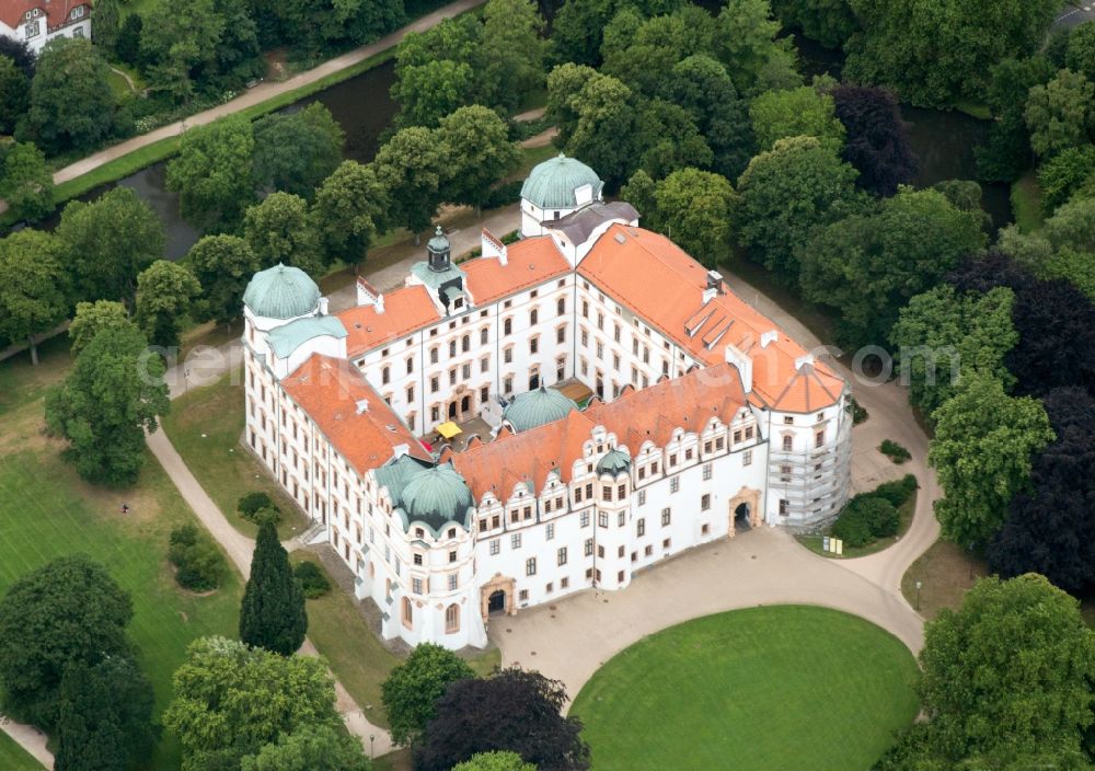 Celle from above - Building and Castle Park Castle Celle in the state Lower Saxony. Castle Celle in Lower Saxony. Duke Castle Celle is one of the most beautiful castles of the Welfs. It is built in the style of the Baroque and the Renaissance