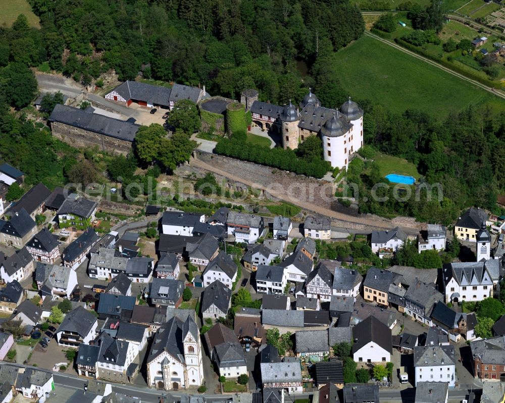 Gemünden from above - Building and Castle Park Castle Gemuenden in Gemuenden in the state Rhineland-Palatinate