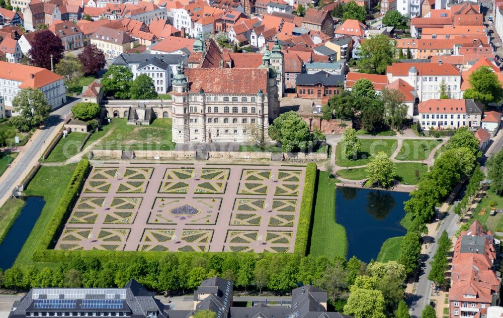 Güstrow from above - Building and Castle Park Castle Guestrow in Guestrow in the state Mecklenburg - Western Pomerania