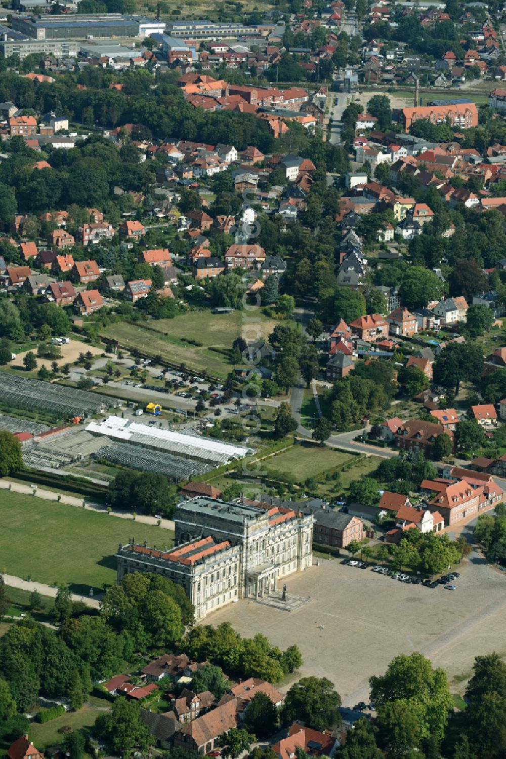 Ludwigslust from above - Building and Castle Park Castle Ludwigslust in the state Mecklenburg - Western Pomerania