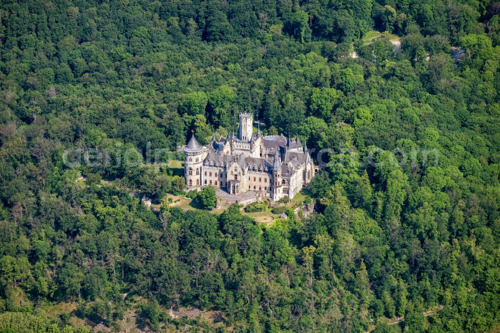 Pattensen from above - Building and Castle Park Castle Marienburg in Pattensen in the state Lower Saxony