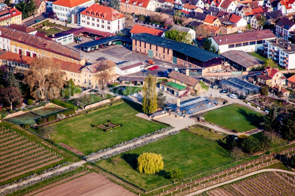 Aerial image Wachenheim an der Weinstraße - Buildings and parks at the mansion of the wine cellar Weingut Dr. Buerklin-Wolf in Wachenheim an der Weinstrasse in the state Rhineland-Palatinate, Germany