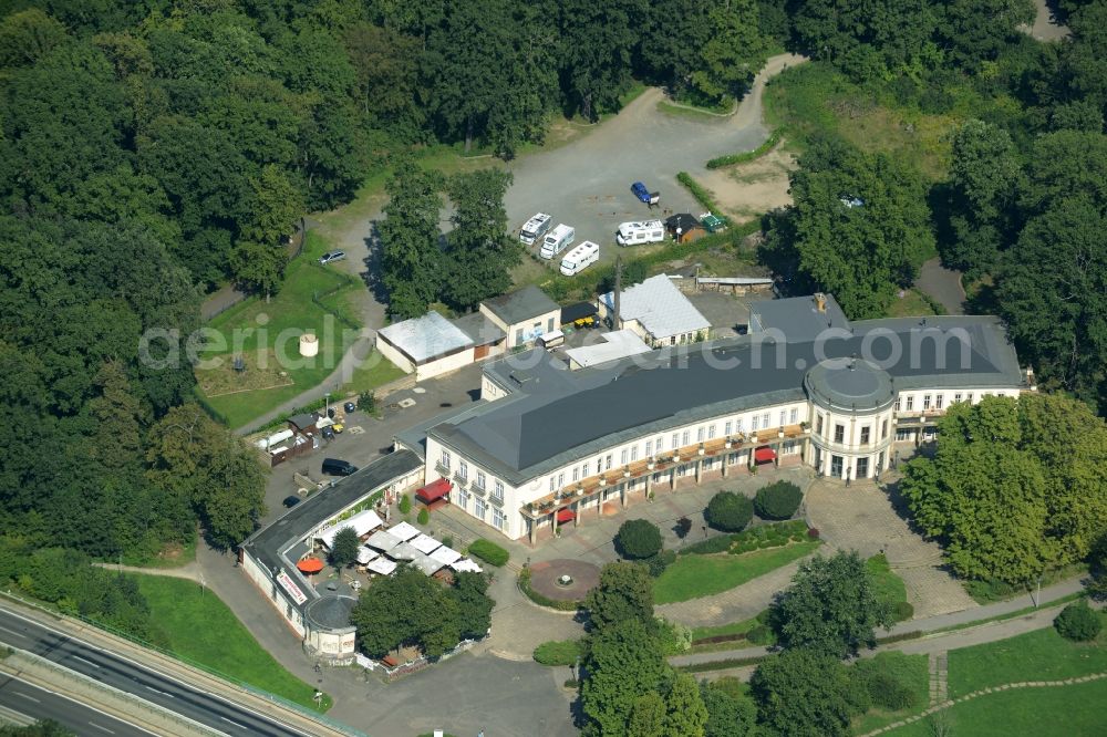 Aerial photograph Leipzig - Building of the park castle in agra-park in Leipzig in the state of Saxony. The complex is home to the park restaurant