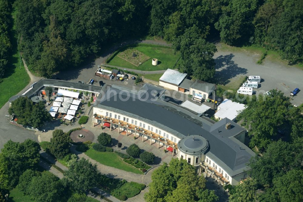 Aerial image Leipzig - Building of the park castle in agra-park in Leipzig in the state of Saxony. The complex is home to the park restaurant