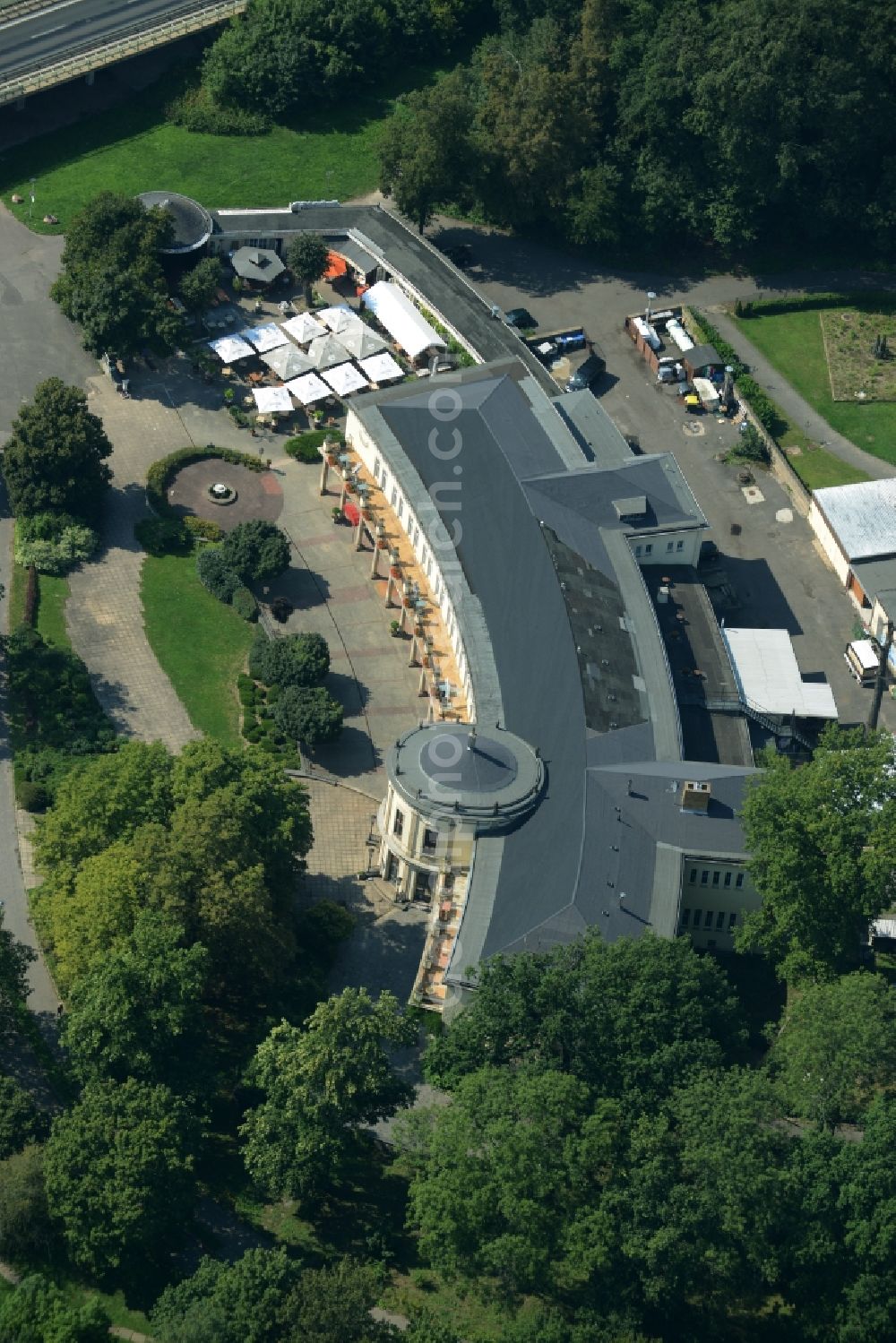 Aerial photograph Leipzig - Building of the park castle in agra-park in Leipzig in the state of Saxony. The complex is home to the park restaurant