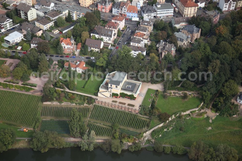 Aerial photograph Aschaffenburg - Building Pompejanum, the antique replica of a Roman villa on the slopes of the River Main in Aschaffenburg in Bavaria