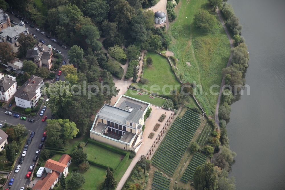 Aschaffenburg from the bird's eye view: Building Pompejanum, the antique replica of a Roman villa on the slopes of the River Main in Aschaffenburg in Bavaria
