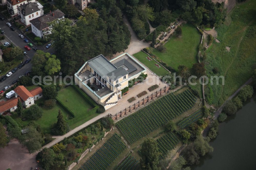 Aerial image Aschaffenburg - Building Pompejanum, the antique replica of a Roman villa on the slopes of the River Main in Aschaffenburg in Bavaria