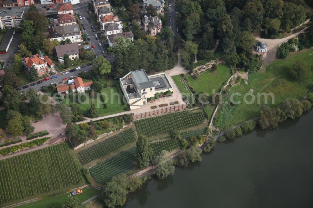 Aerial photograph Aschaffenburg - Building Pompejanum, the antique replica of a Roman villa on the slopes of the River Main in Aschaffenburg in Bavaria