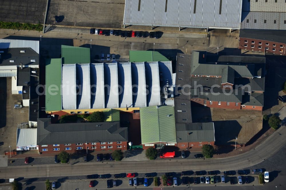 Cuxhaven from above - Buildings and production halls of DAHL HOFF Food on the road Neufeld in the fishing harbor in Cuxhaven in Lower Saxony