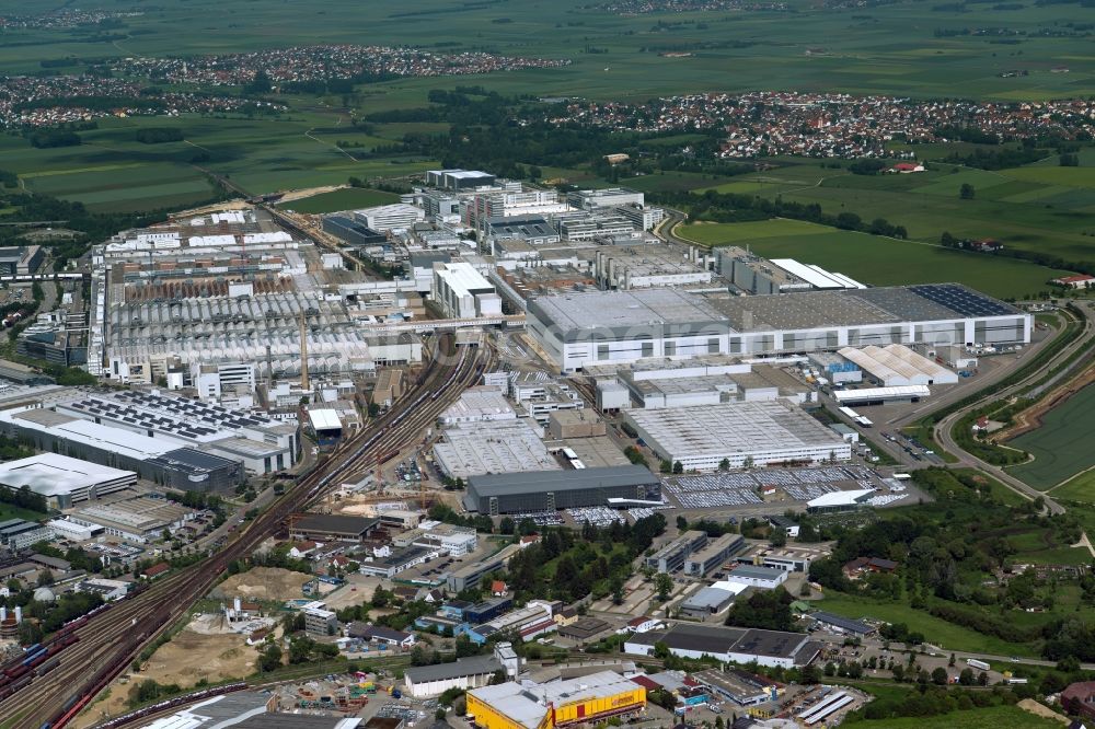 Ingolstadt from above - Building and production halls on the premises of Audi in Ingolstadt in the state Bavaria