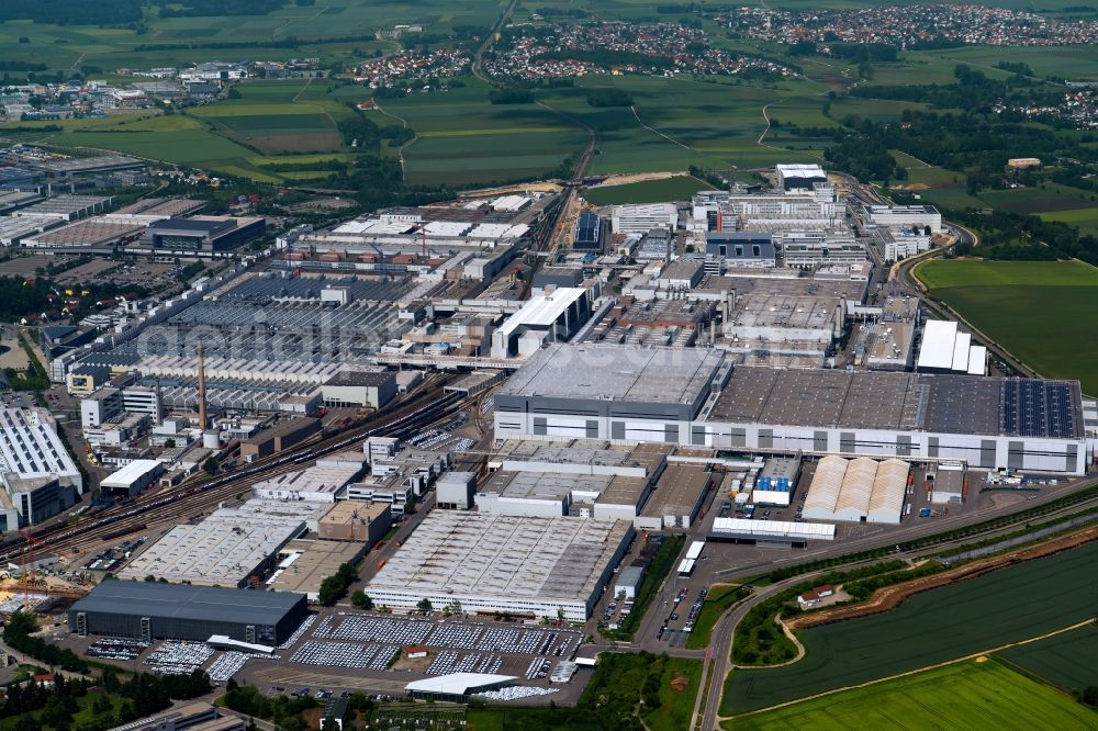 Ingolstadt from the bird's eye view: Building and production halls on the premises of Audi in Ingolstadt in the state Bavaria