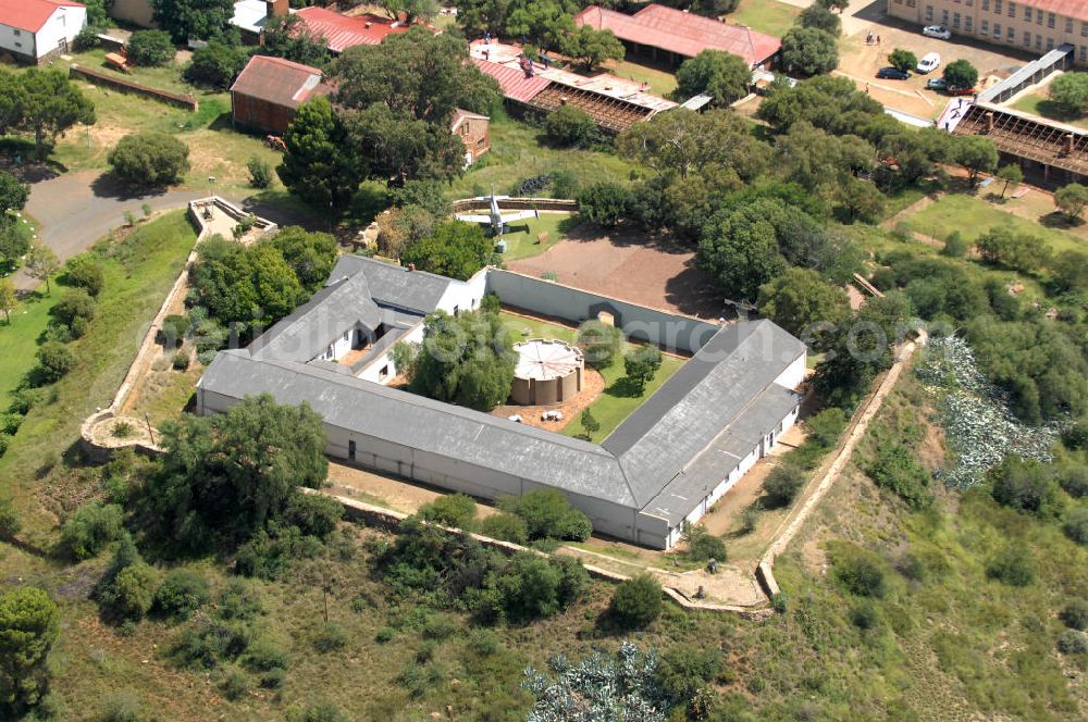 BLOEMFONTEIN from the bird's eye view: Building of the Queens Fort Military Museum in Bloemfontein, South Africa. The building was formerly used as a military headquarter, a hospital and a psychiartry. Today the museum issues evidences of the military use