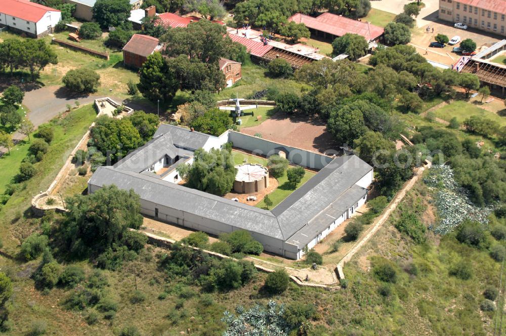 Aerial image BLOEMFONTEIN - Building of the Queens Fort Military Museum in Bloemfontein, South Africa. The building was formerly used as a military headquarter, a hospital and a psychiartry. Today the museum issues evidences of the military use