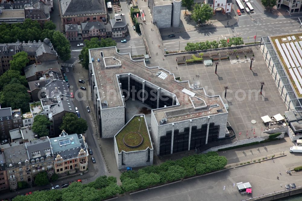 Mainz from above - Building of the City Hall on the River Rhine in Mainz in Rhineland-Palatinate